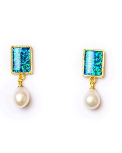 EUNOIA Jewels Treasure Earrings Dangle & Drop Opal Freshwater Pearls - Blue