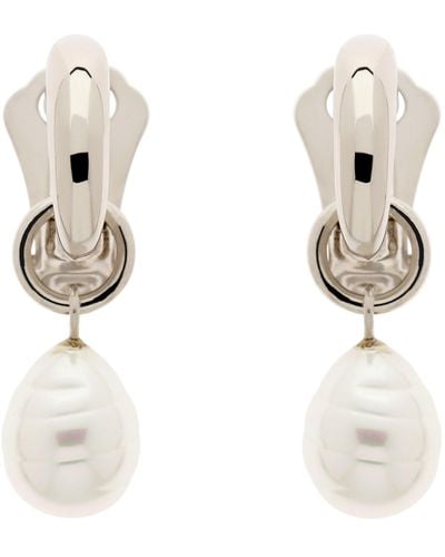 Emma Holland Jewellery Platinum Hoop & Baroque Pearl Clip Earrings - Metallic
