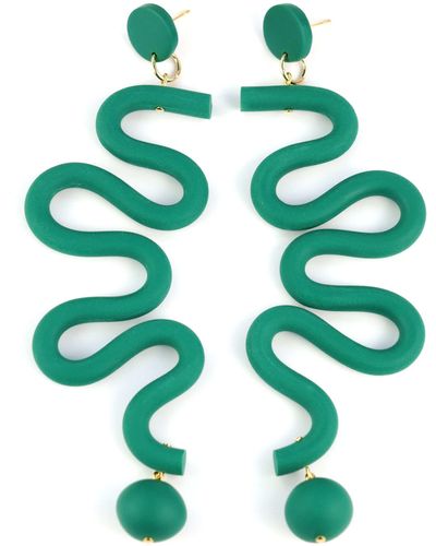 By Chavelli Tube squiggles Dangly Statement Earrings In Emerald - Green