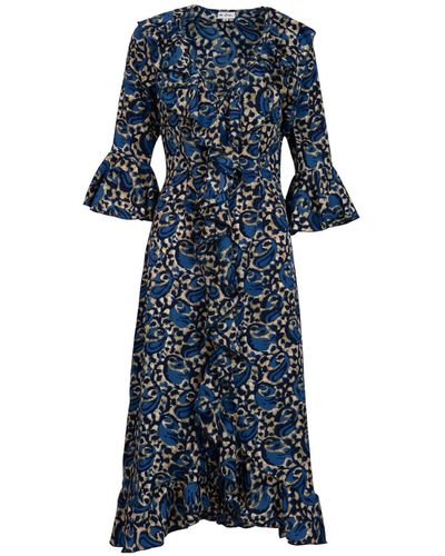 At Last Felicity Midi Dress Navy Swirl - Blue