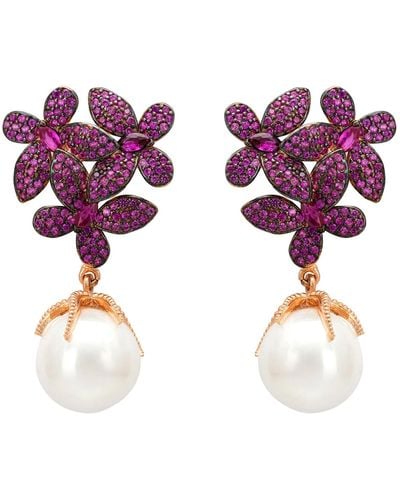LÁTELITA London Flowers Baroque Pearl Earrings Ruby Pink Rosegold - Purple