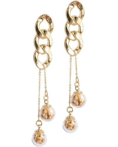 Paisie Double Sphere Chain Earrings In - White