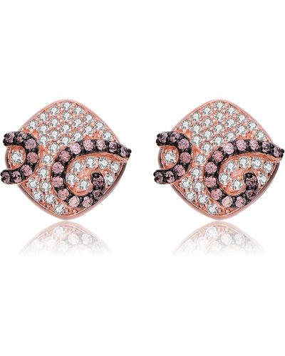 Genevive Jewelry Sterling Silver Stud Cubic Zirconia Swirls Square Earrings - Pink