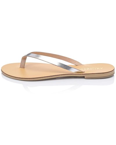Ancientoo Achelois Silver/nude Handcrafted Leather Flip Flop Sandal For Women - Pink