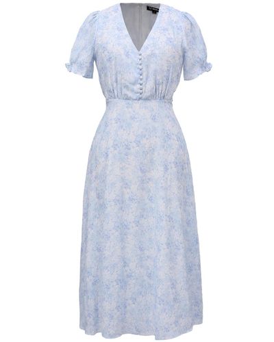 Smart and Joy Flared Empire Dress With Liberty Print - Blue