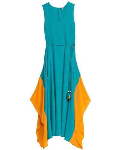Niza Long Dress With Ruffles And Contrast - Blue