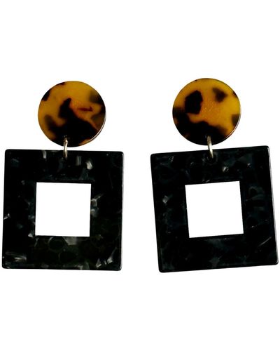 CLOSET REHAB Neutrals / Small Open Square Drop Earrings In Meet Me At Midnight - Black