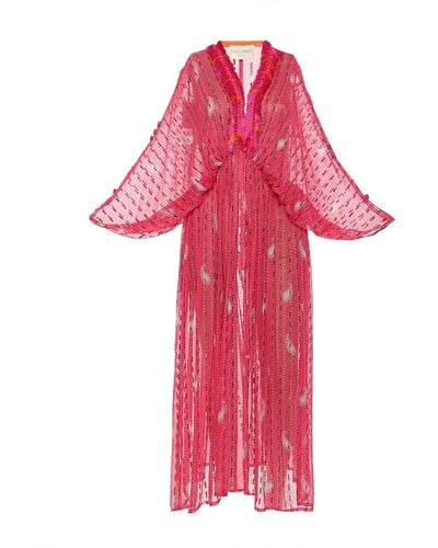 Style Junkiie Fuchsia Bandhini Kimono Duster - Pink