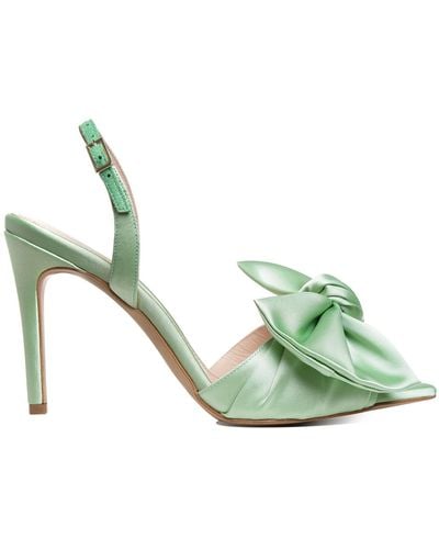 Ginissima Light Vesa Satin Sandals With Oversized Satin Bow - Green