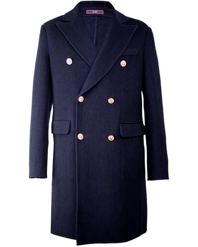 DAVID WEJ Signature Double Breasted Wool Overcoat – Navy - Blue