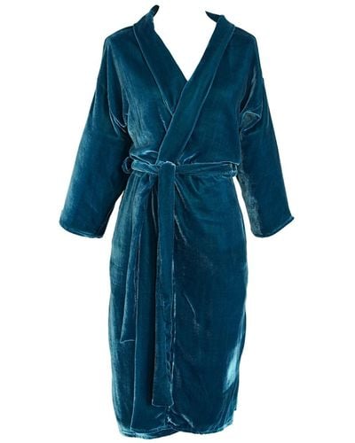 Jennafer Grace Peacock Silk Velvet Koi Kimono - Blue
