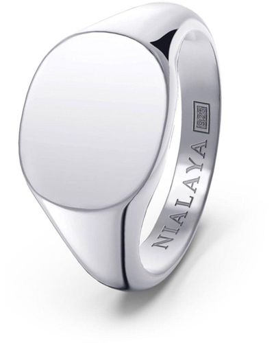Nialaya Rectangle Sterling Signet Ring - White