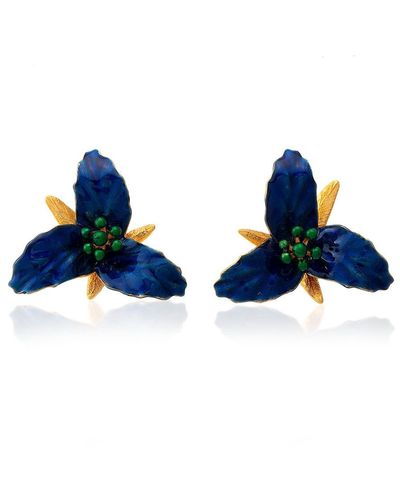 Milou Jewelry Navy Lily Flower Earrings - Blue