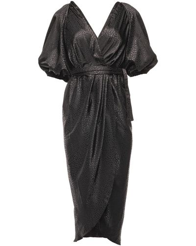 Vasiliki Atelier Bloom Jacquard Draped Wrap Dress - Black