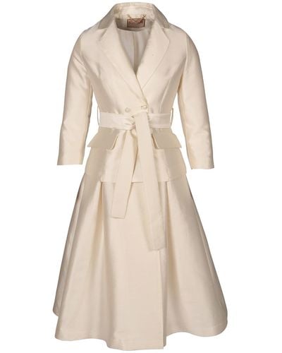 Santinni 'audrey' 100% Wool & Silk Dress Coat In Bianco - Natural