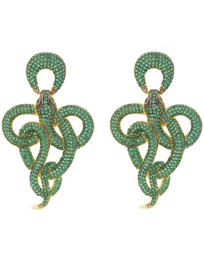 LÁTELITA London Viper Snake Drop Earrings Gold Emerald - Green