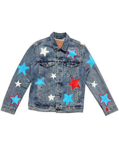 Quillattire Star Hand Painted Levis Denim Jacket - Blue