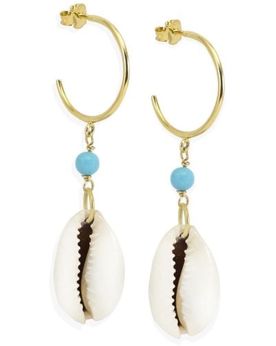 Vintouch Italy Turquoise & Cowrie Shell Hoop Earrings - White