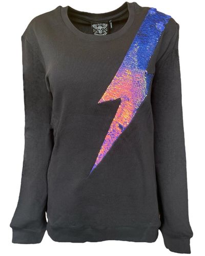 Any Old Iron Iridescent Oil Slick Reversible Sequin Lightning Sweatshirt - Black