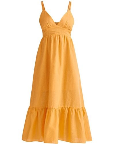 Paisie Linen Blend Midaxi Dress - Orange