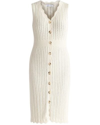 Paisie Neutrals Pointelle Knitted Dress In Cream - Natural