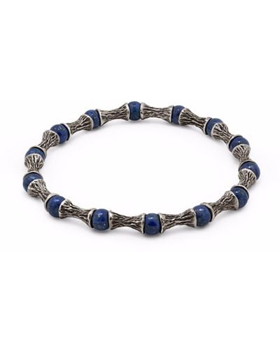 Snake Bones Lapis Lazuli Beads Oxidized Sterling Bracelet - Blue
