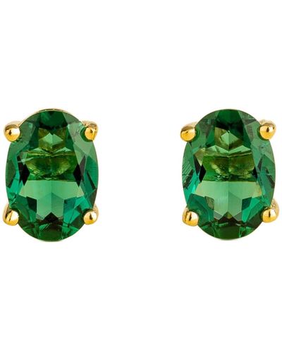 Juvetti Ova Gold Earrings Set With Emerald - Green