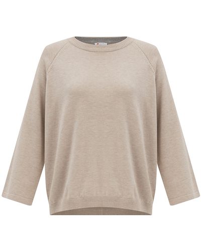 Peraluna Neutrals Nell O-neck Pullover Slit Detailed Fine Knit Sweater - Melange - Natural