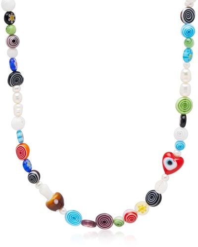 Nialaya Mushroom Pearl Choker With Assorted Beads - Blue