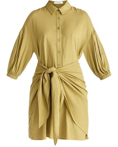 Paisie Linen Blend Shirt Dress In Olive - Yellow