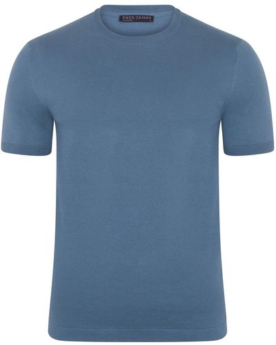 Paul James Knitwear S Ultra-fine Cotton Hugo Knitted T-shirt - Blue