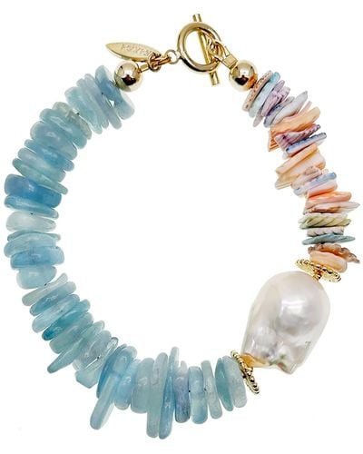 Farra Aquamarine And Shell With Baroque Pearl Bracelet - Blue