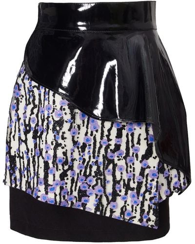 Julia Allert High-waisted Multi-layered Mini Skirt With Patent Belt Liliac - Black