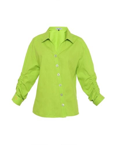 Style Junkiie Lime Poplin Ruched Shirt - Green