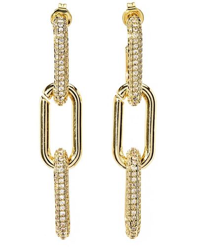 The Essential Jewels Filled Pavé Crystal Chain Link Earrings - Metallic
