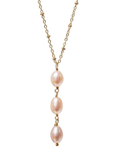 Mirabelle Three Pink Pearl Necklace On Short Satellite Chain - Metallic