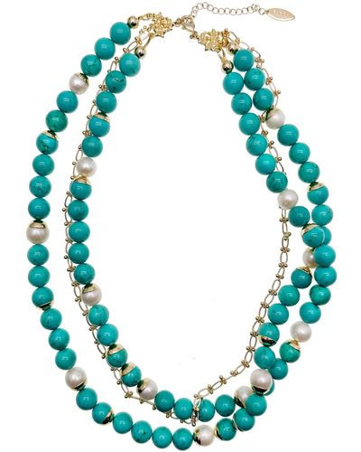 Farra Turquoise & Freshwater Pearls Multi-layers Necklace - Green
