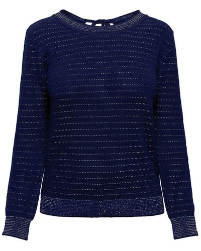Rumour London Lulu Tie-back Cotton & Modal Sweater With Metallic Stripe - Blue