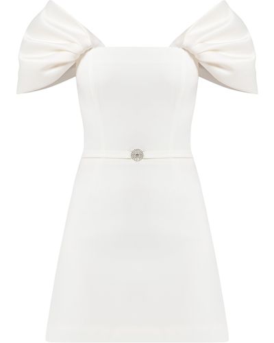 Tia Dorraine Mirage Crystal Ornament Mini Dress - White
