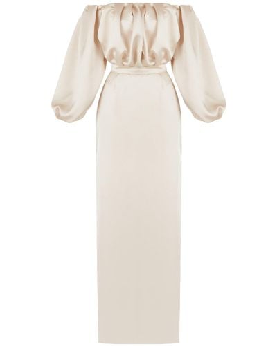 UNDRESS Neutrals Alice Champagne Beige Long Off Shoulder Dress - White