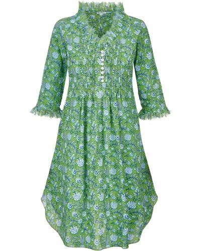 At Last Annabel Cotton Tunic In With White & Blue Flower - Green
