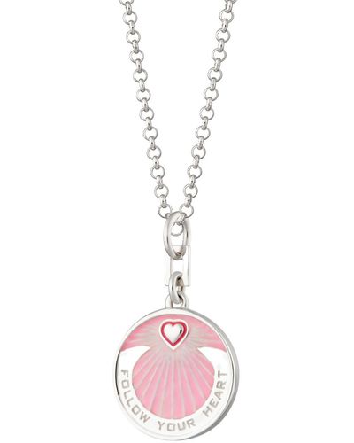 Lily Charmed Sterling Silver Follow Your Heart Pink Coin Necklace