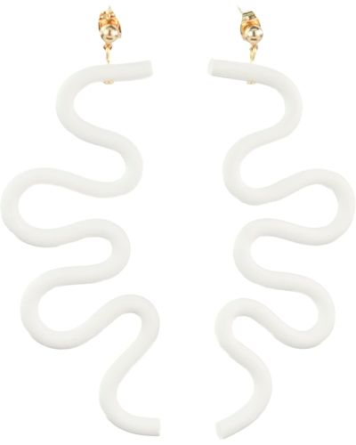 By Chavelli Neutrals / Small Tube squiggles Dangly Earrings In - White