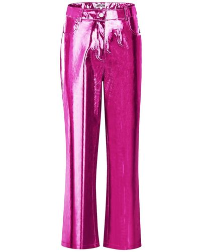 Amy Lynn Lupe Magenta Metallic Vegan Leather Trousers - Pink
