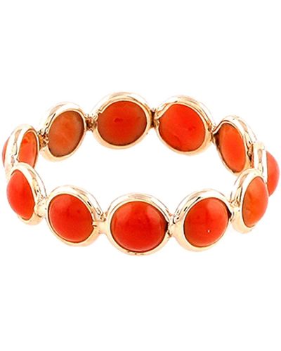 Trésor Coral Round Ring In Yellow Gold - Red