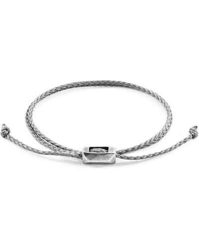 Anchor and Crew Classic Edward Silver & Rope Skinny Bracelet - Grey