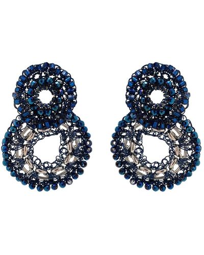 Lavish by Tricia Milaneze Flux Double Handmade Crochet Earrings - Blue