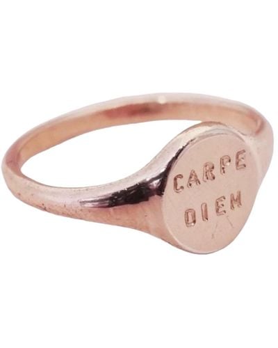 Posh Totty Designs Rose Gold Plated 'carpe Diem' Handstamped Signet Ring - Pink