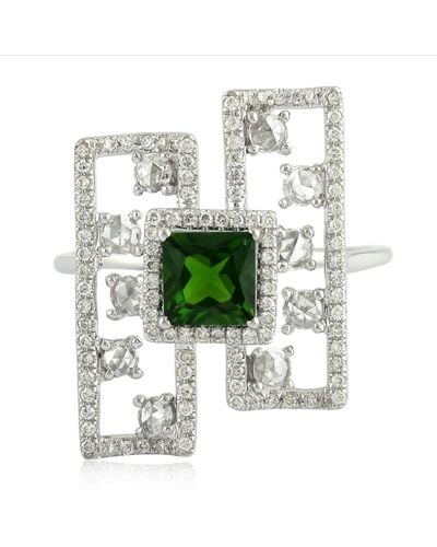 Artisan Natural Chrome Diopside Cocktail Ring 18k White Gold - Multicolor