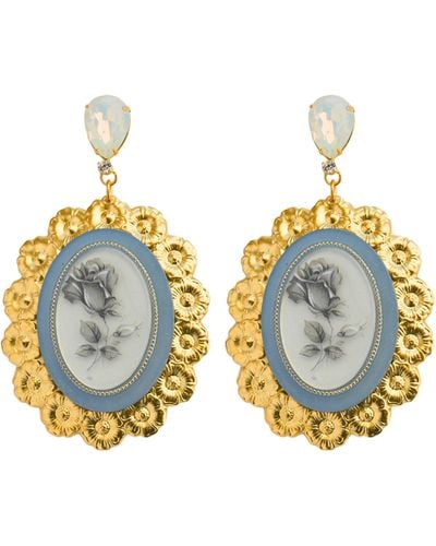 The Pink Reef Large Bouquet Vintage Cameo Earrings - Blue